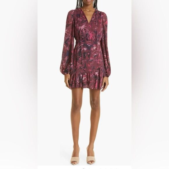 Ted Baker Verino Floral Print Long Sleeve TieredMinidress NWT.